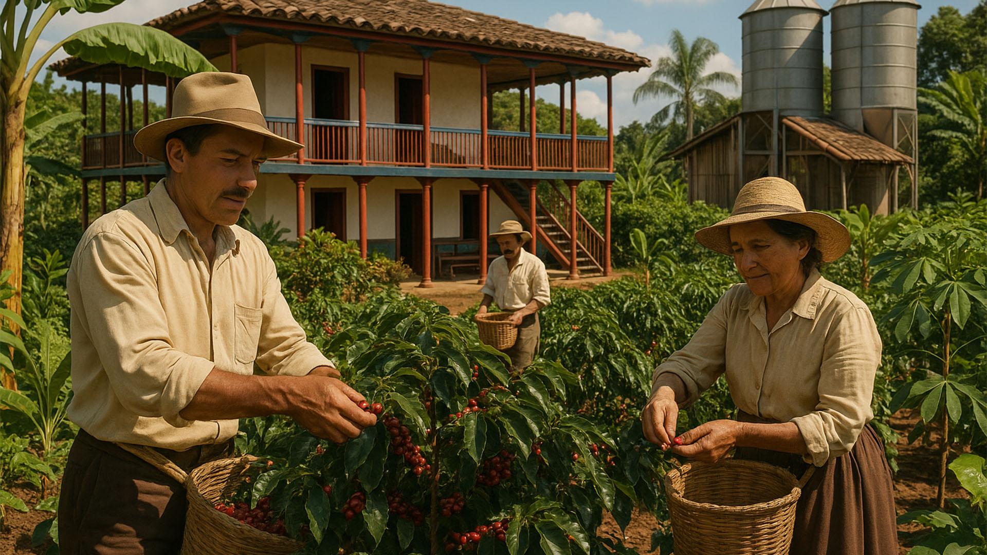 Agricultores de café en las laderas colombianas